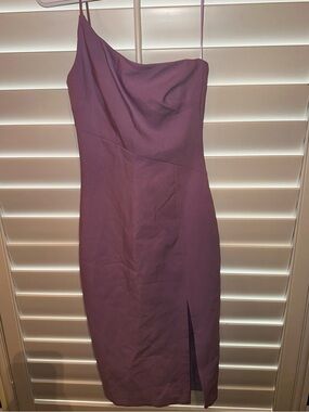 Likely Mauve One-Shoulder Slip Dress with Side Slit